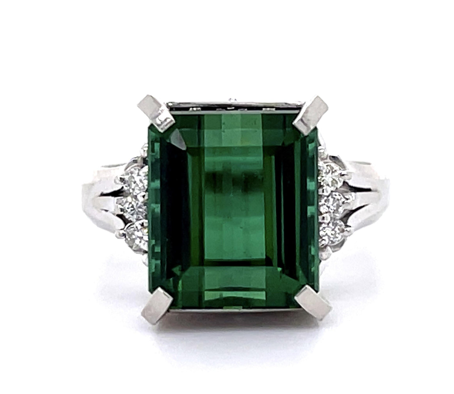 7.77ct Green Tourmaline .08ct Diamond Platinum Ring