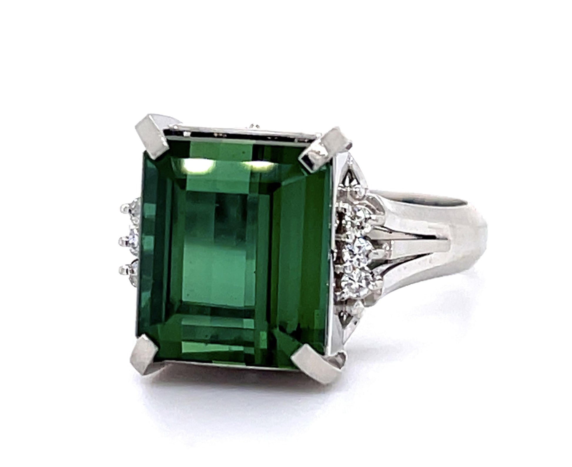 7.77ct Green Tourmaline .08ct Diamond Platinum Ring