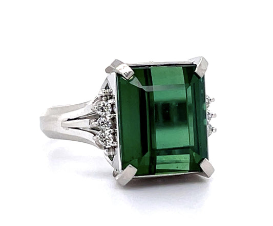 7.77ct Green Tourmaline .08ct Diamond Platinum Ring