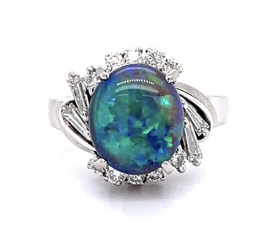 2.53ct Australian Black Opal .44ct Diamond PT Ring