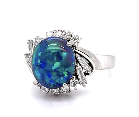 2.53ct Australian Black Opal .44ct Diamond PT Ring