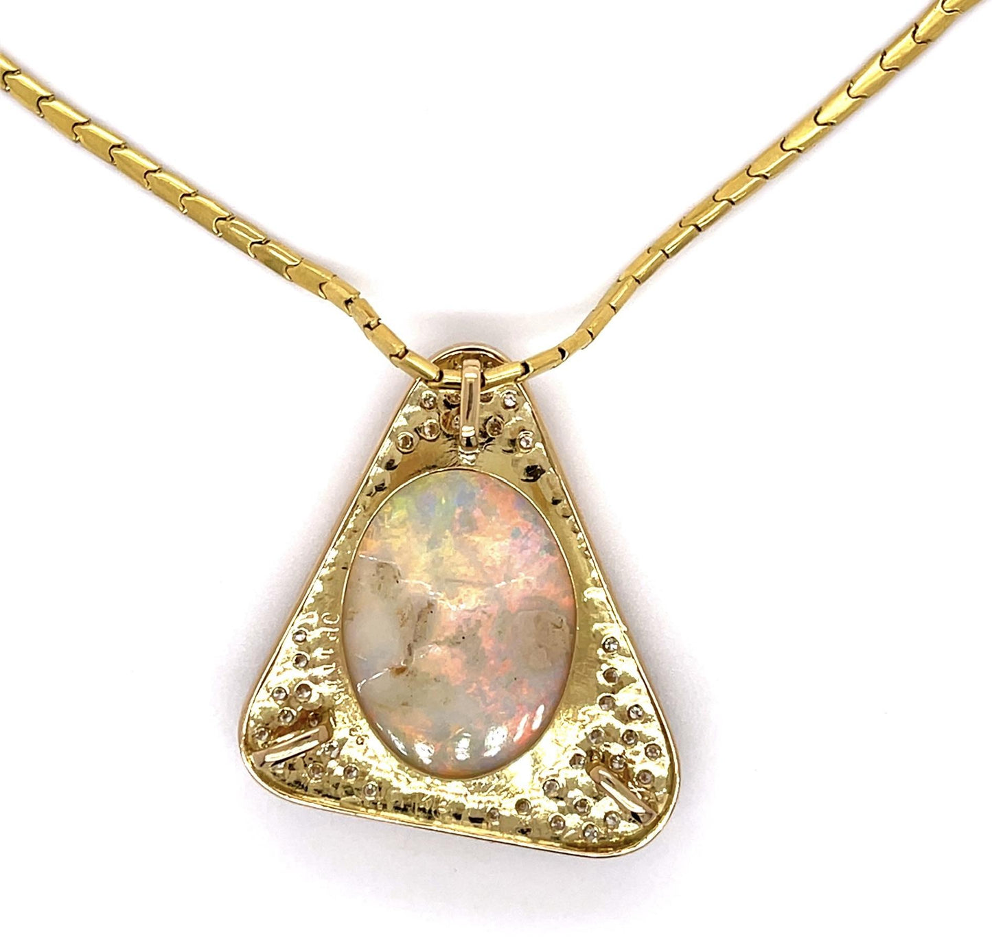 11.15ct Australian Opal .60ct Diamond 18KY Pendant (Estate 1970s)