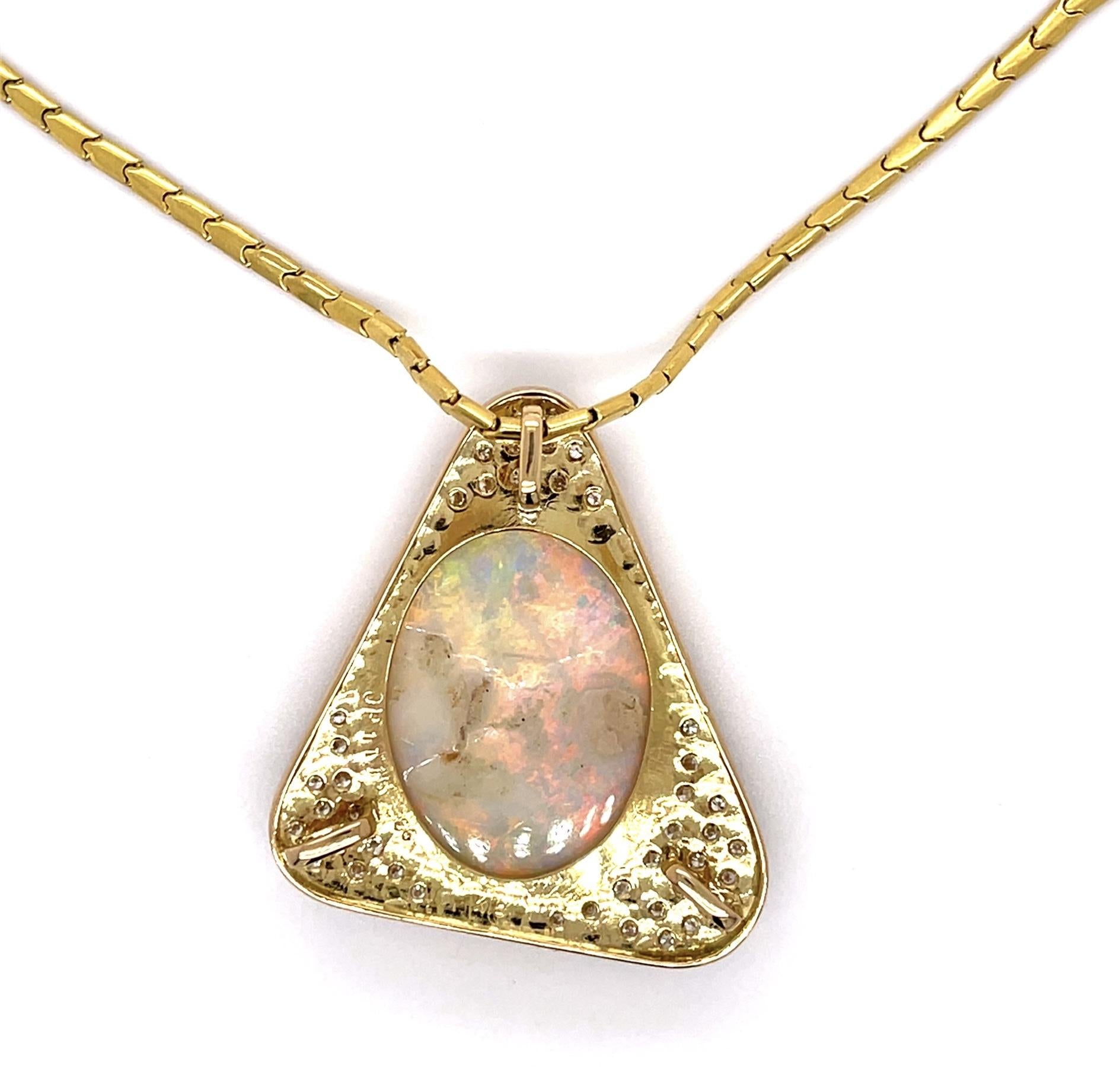 11.15ct Australian Opal .60ct Diamond 18KY Pendant (Estate 1970s)