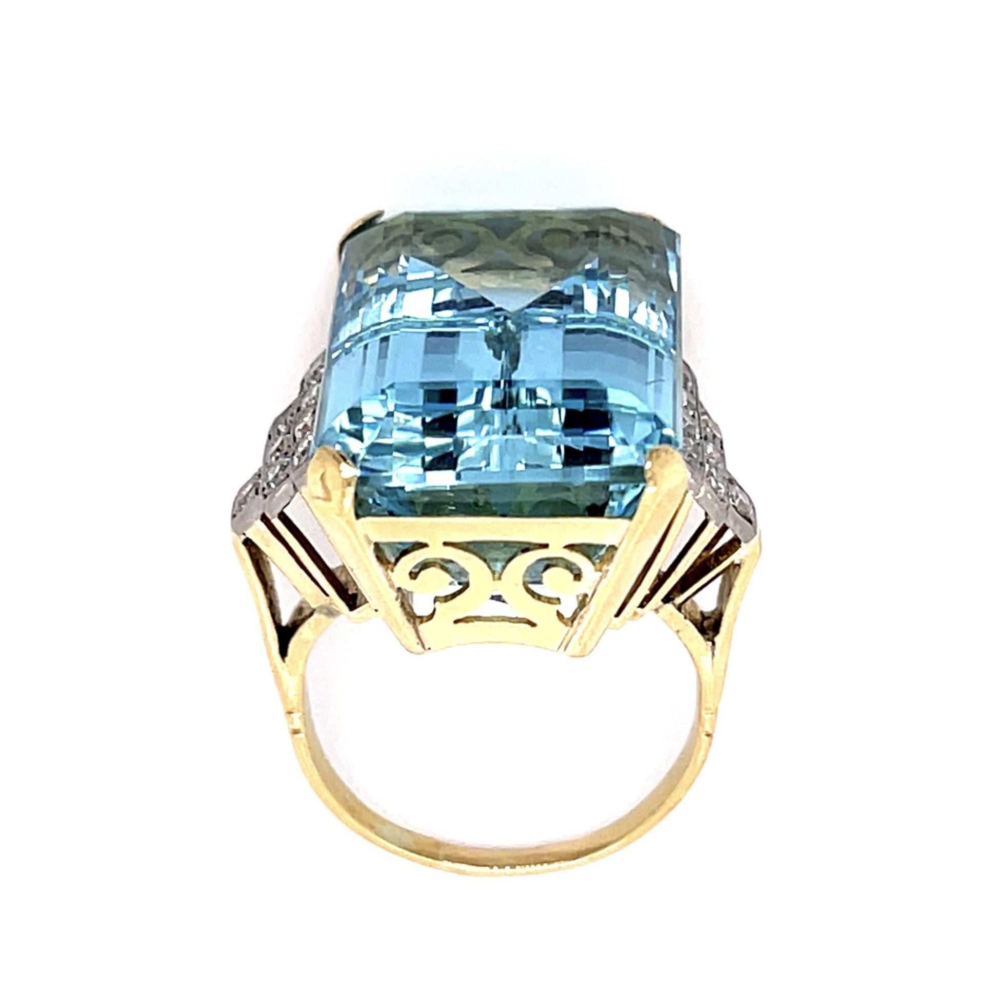 Retro 38.20ct Aquamarine .46ct Diamond 18KY Ring (Vintage 1940s)