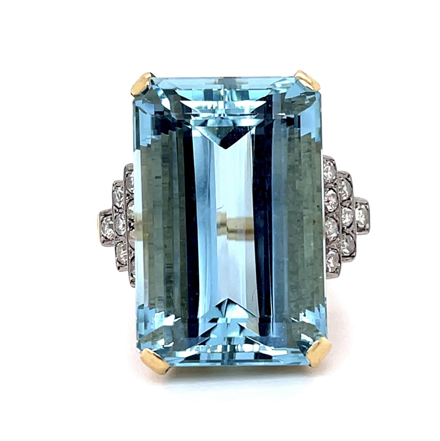 Retro 38.20ct Aquamarine .46ct Diamond 18KY Ring (Vintage 1940s)