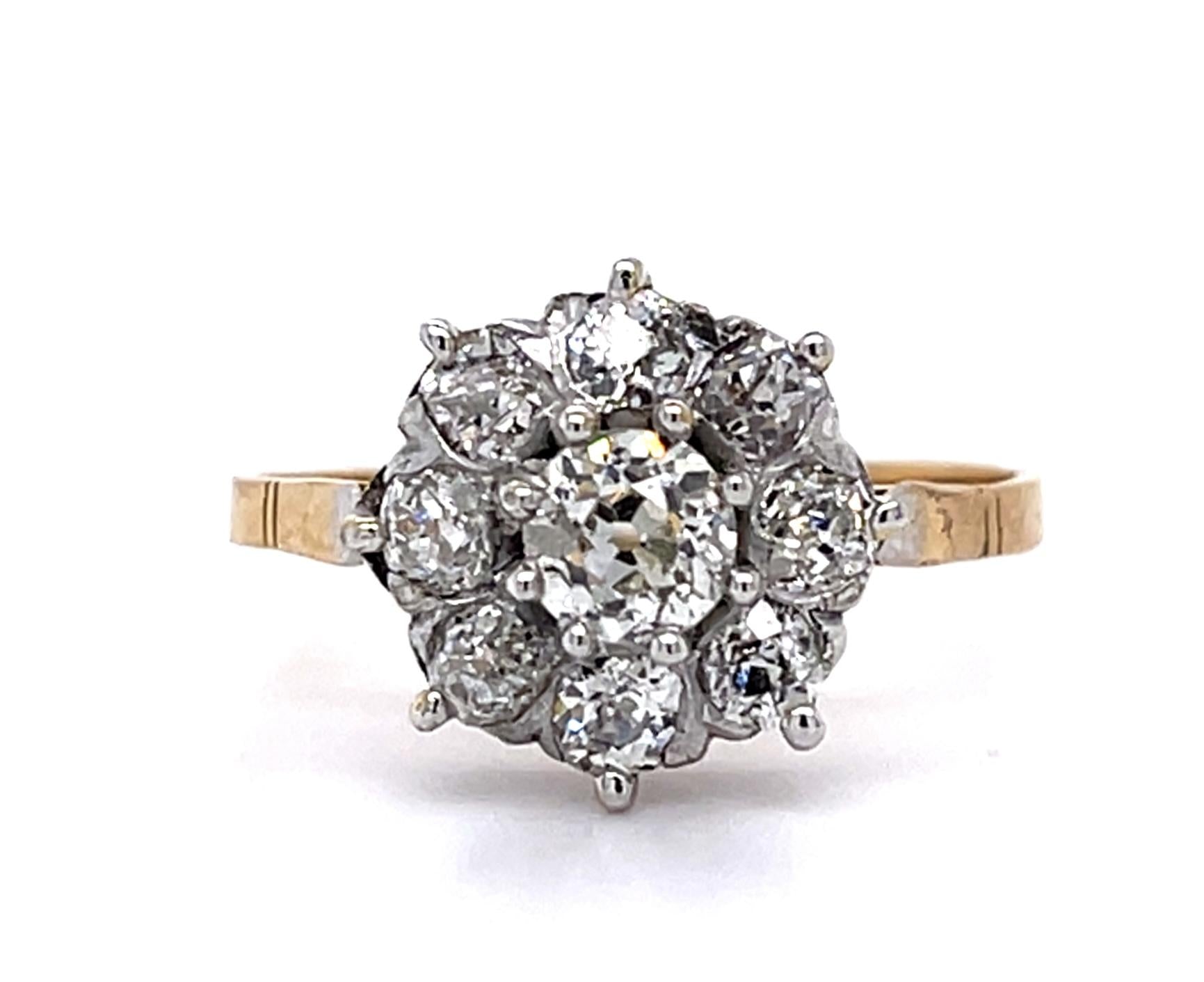 Victorian .45ct Center Diamond 18K 2 Tone Ring (Antique 1880s) 1.20ct SD