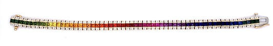 11.60ct Multicolor Sapphire 1.15ct Diamond 14KY Bracelet 30.92g 7" Signed RBGI