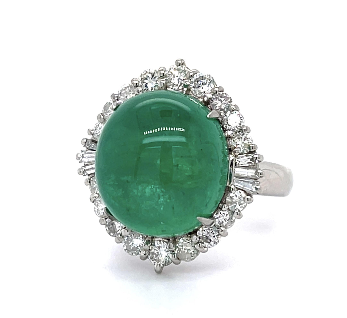 13.83ct Cabochon Emerald 1.22ct Diamond Platinum Ring (Estate 1960s)