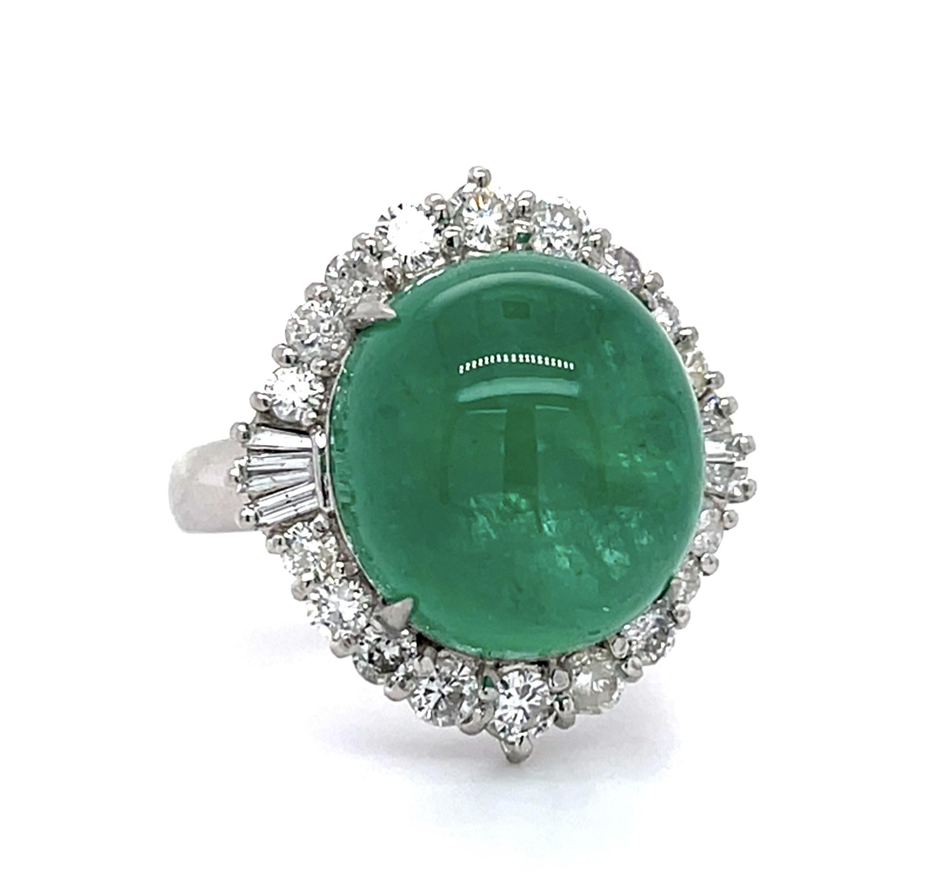 13.83ct Cabochon Emerald 1.22ct Diamond Platinum Ring (Estate 1960s)