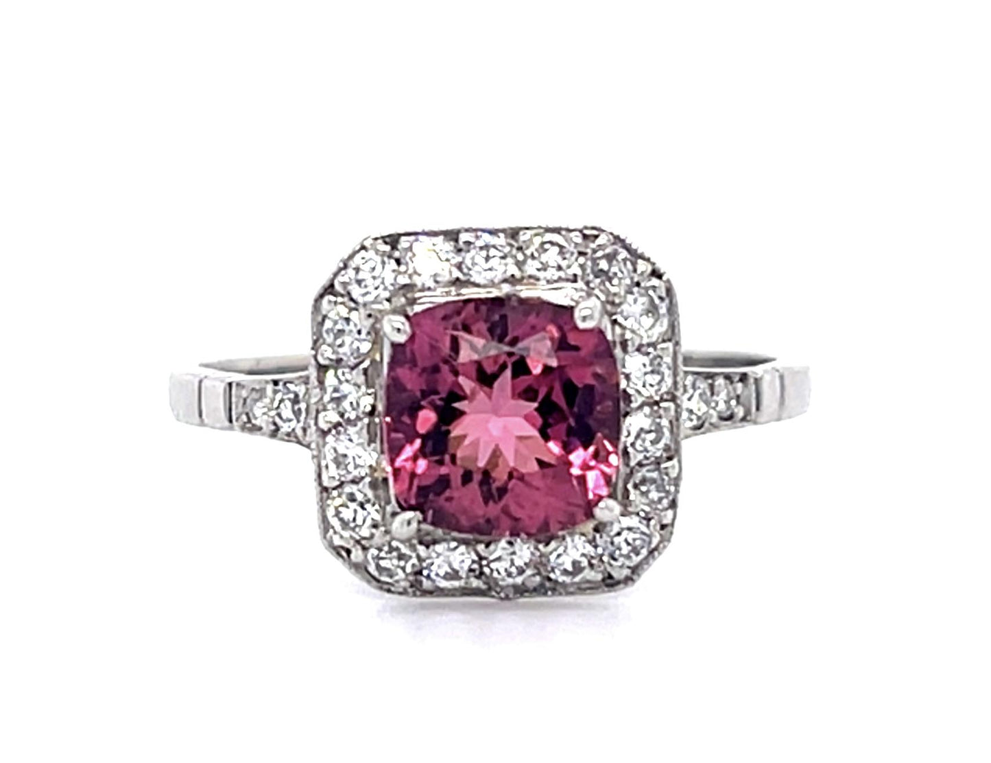 PT Pink Tourmaline & Diamond Ring 3.4gr 0.88ct(tm) 0.66ct twt(dia) Size 7.50