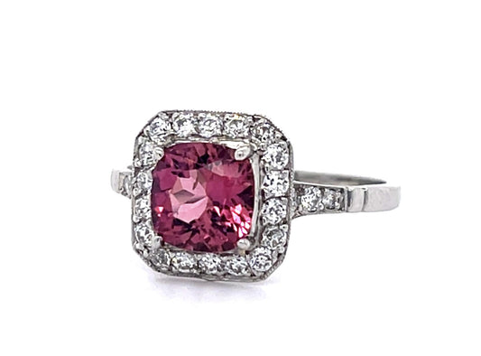PT Pink Tourmaline & Diamond Ring 3.4gr 0.88ct(tm) 0.66ct twt(dia) Size 7.50