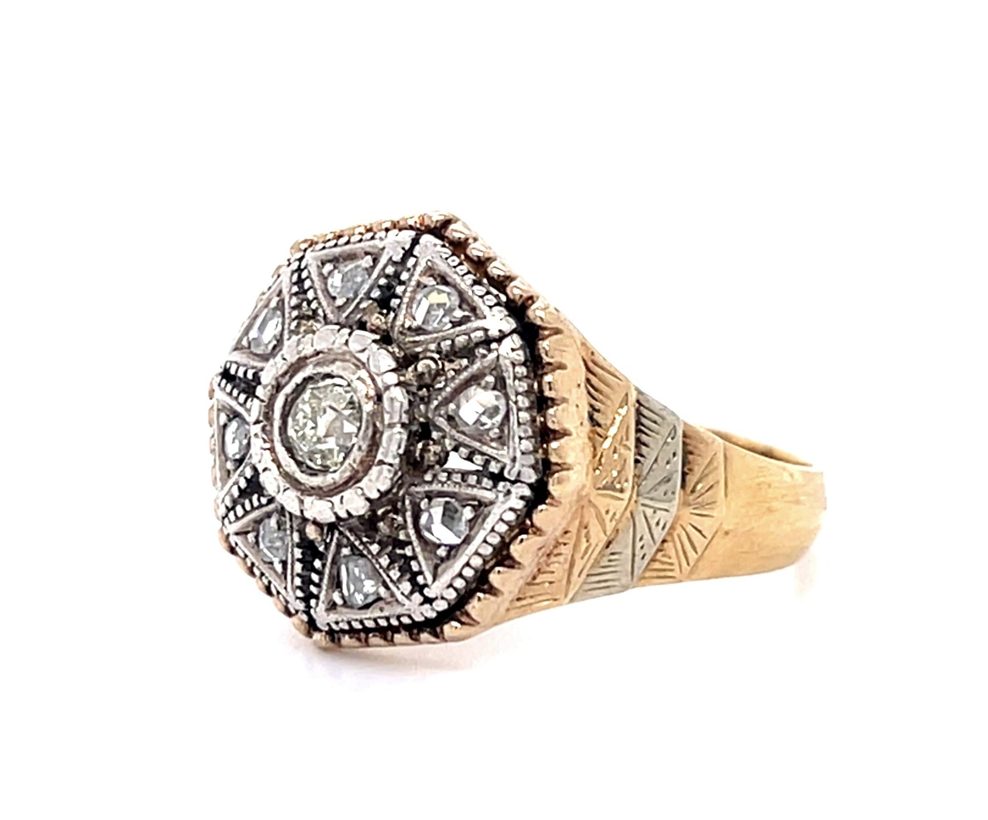 Victorian 0.36ct Diamond Silver & 18K Ring (Antique 1890s)
