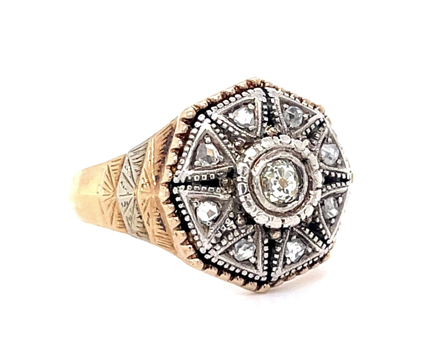 Victorian 0.36ct Diamond Silver & 18K Ring (Antique 1890s)
