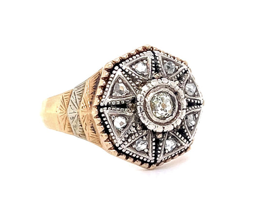Victorian 0.36ct Diamond Silver & 18K Ring (Antique 1890s)