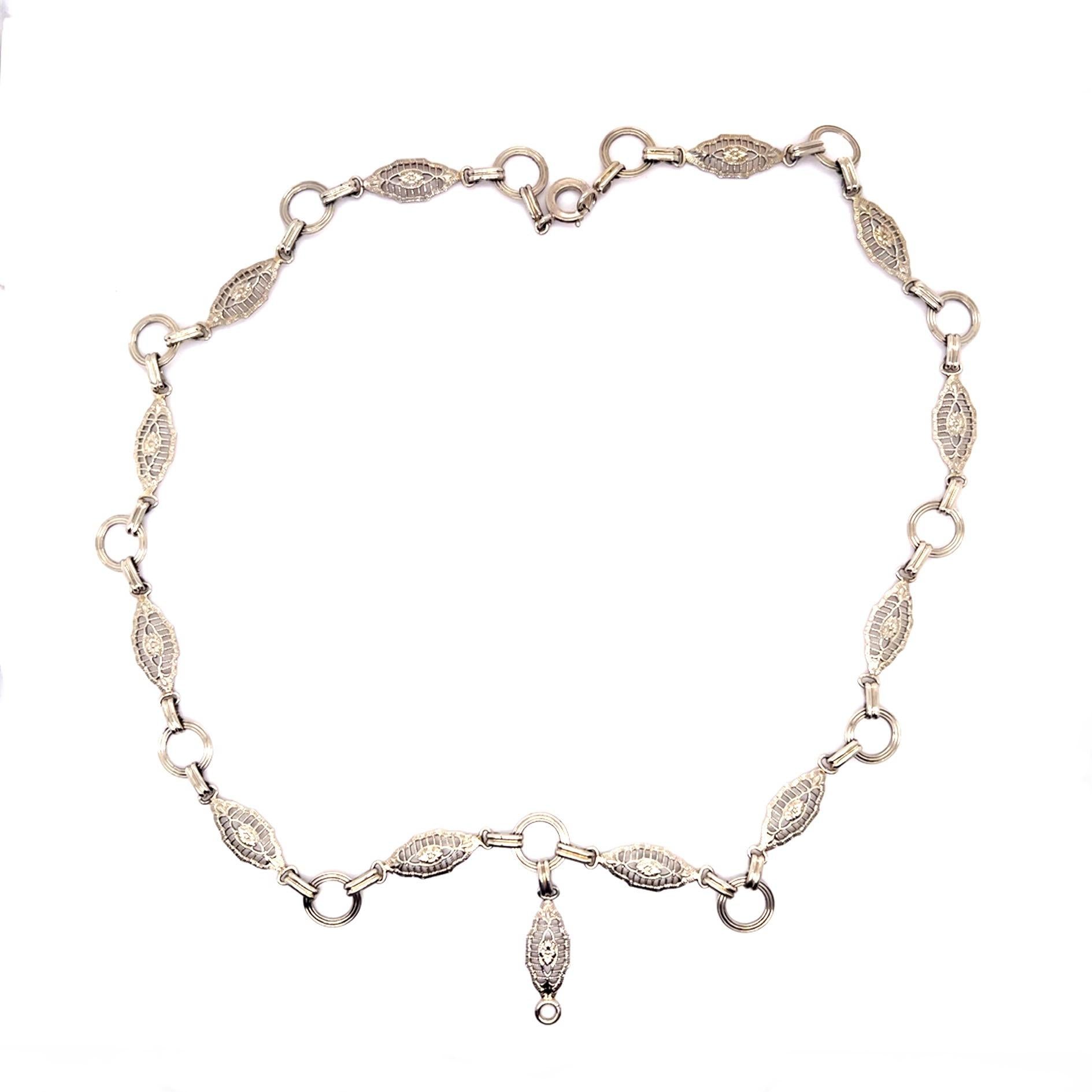 Art Deco 14KW Necklace (Vintage 1930s) 10.8g Length 16.50