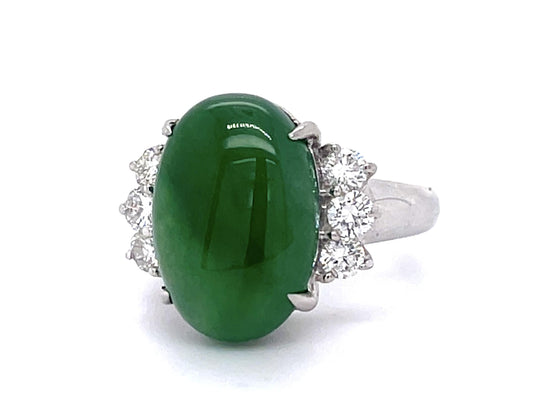 7.85ct Natural A Jade .52ct Diamond PT Ring (Vintage 1960s)