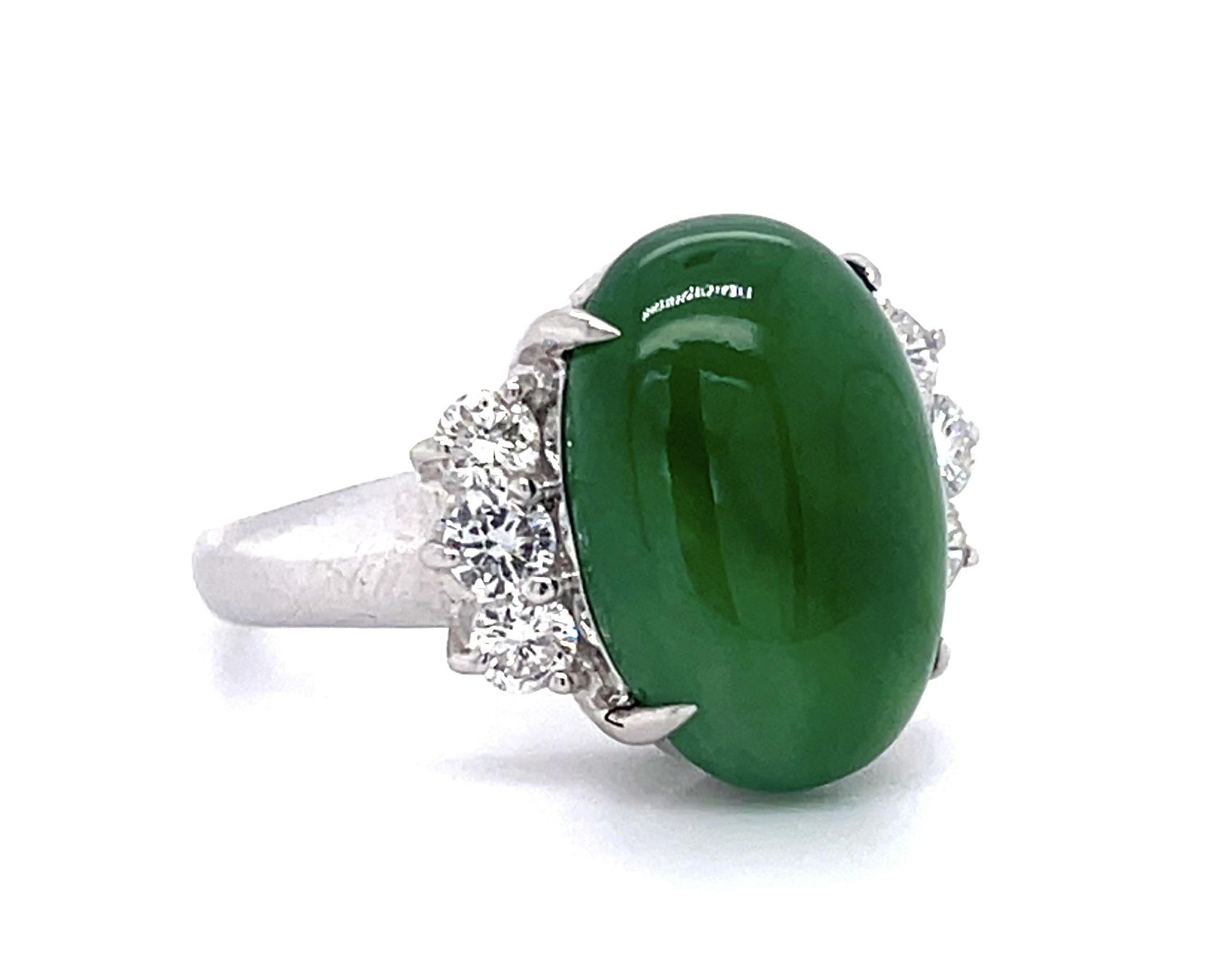 7.85ct Natural A Jade .52ct Diamond PT Ring (Vintage 1960s)