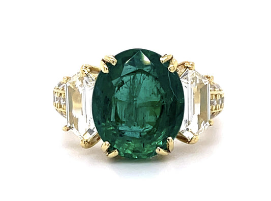 4.14ct Emerald .54ct & .57ct (Two Diamonds) .45ctw SD 18KY Ring
