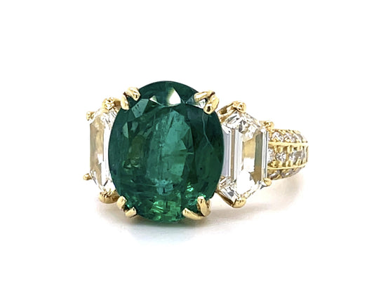 4.14ct Emerald .54ct & .57ct (Two Diamonds) .45ctw SD 18KY Ring