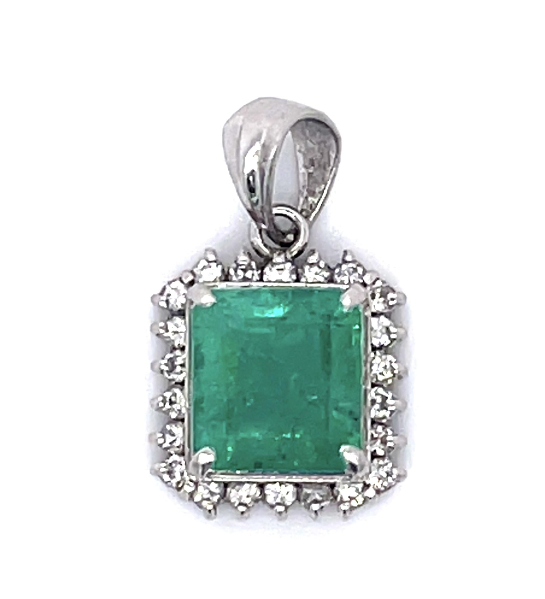 1.84ct Colombian Emerald (No Cert) .28ct Diamond Platinum Pendant