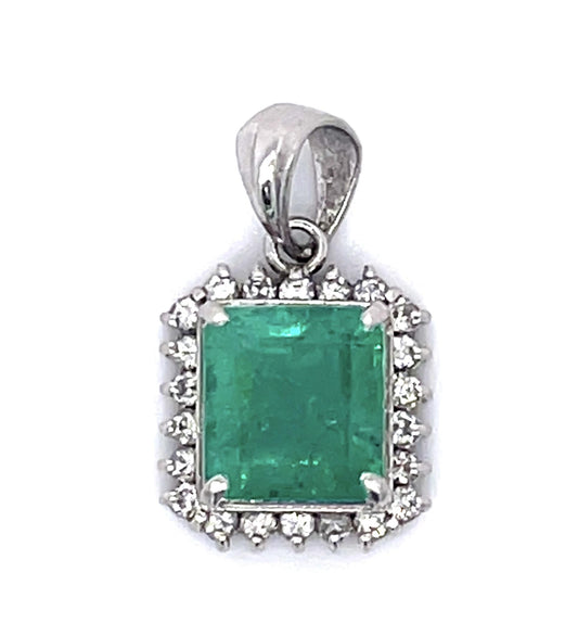 1.84ct Colombian Emerald (No Cert) .28ct Diamond Platinum Pendant