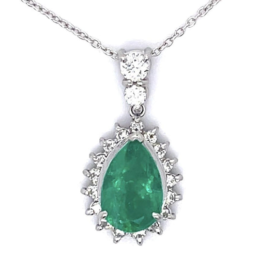 1.79ct Colombian Emerald (No Cert) .36ct Diamond Platinum Pendant 4.83g 16"