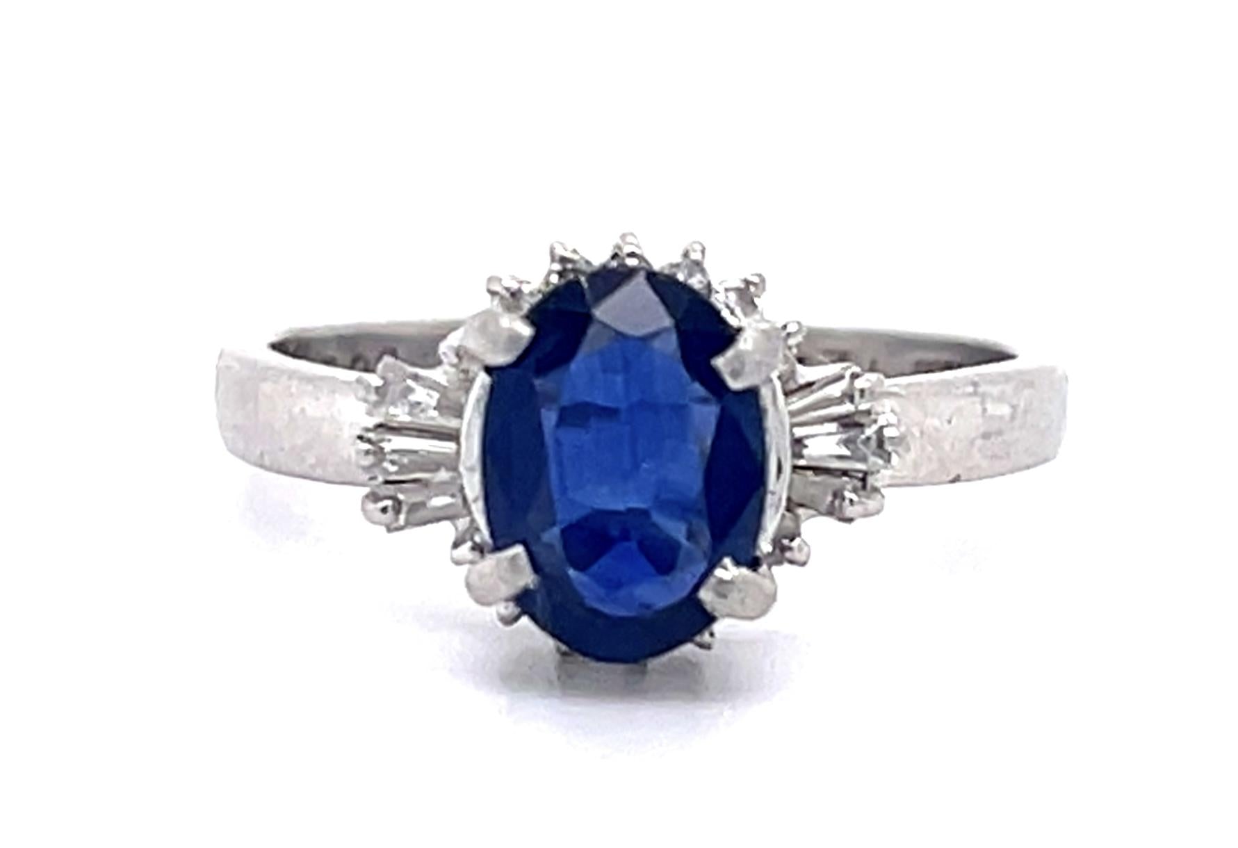 1.24ct No Heat Sapphire (No Cert) .20ct Diamond Platinum Ring 4.50g 6 Size