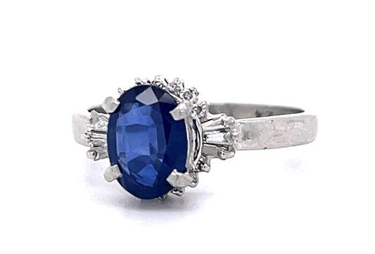 1.24ct No Heat Sapphire (No Cert) .20ct Diamond Platinum Ring 4.50g 6 Size