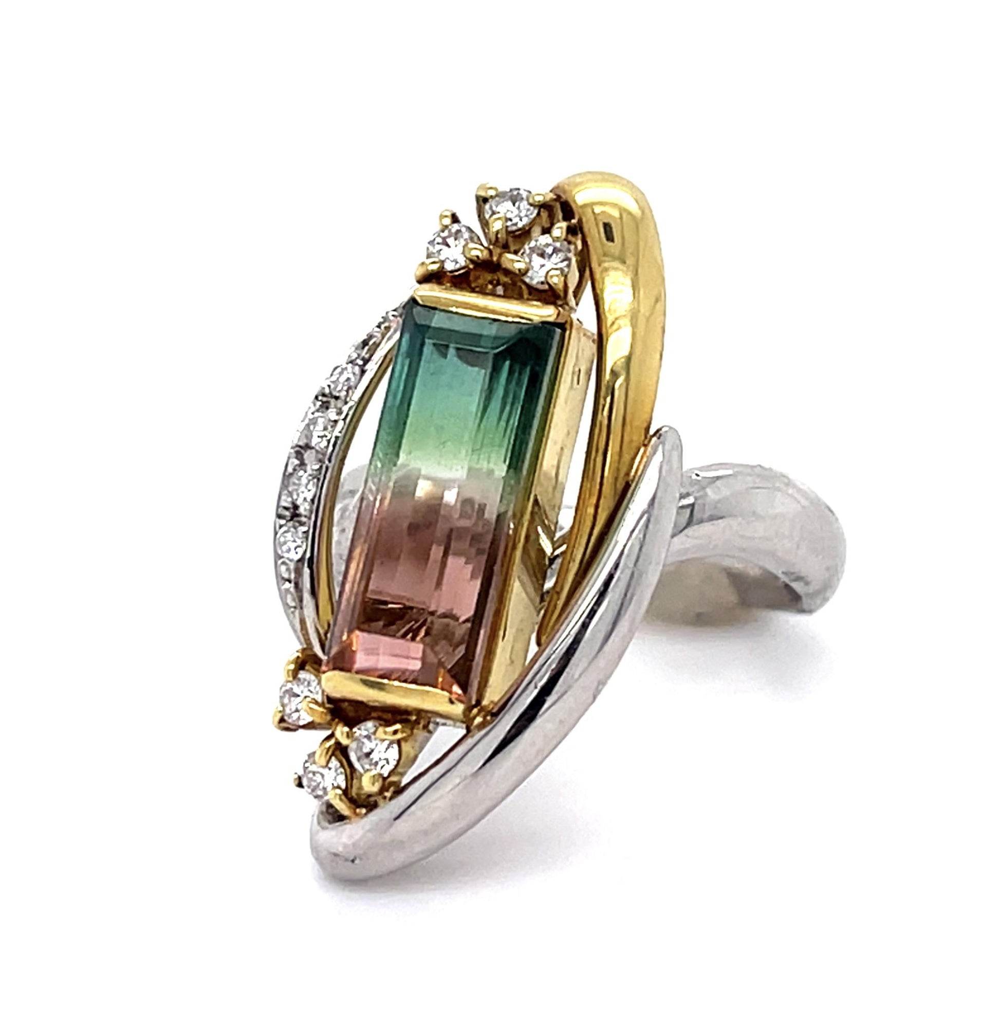 PL18KY Bicolor Tourmaline &  Diamond Ring 12gr 4.98ct(tm) 0.24ct twt(dia)