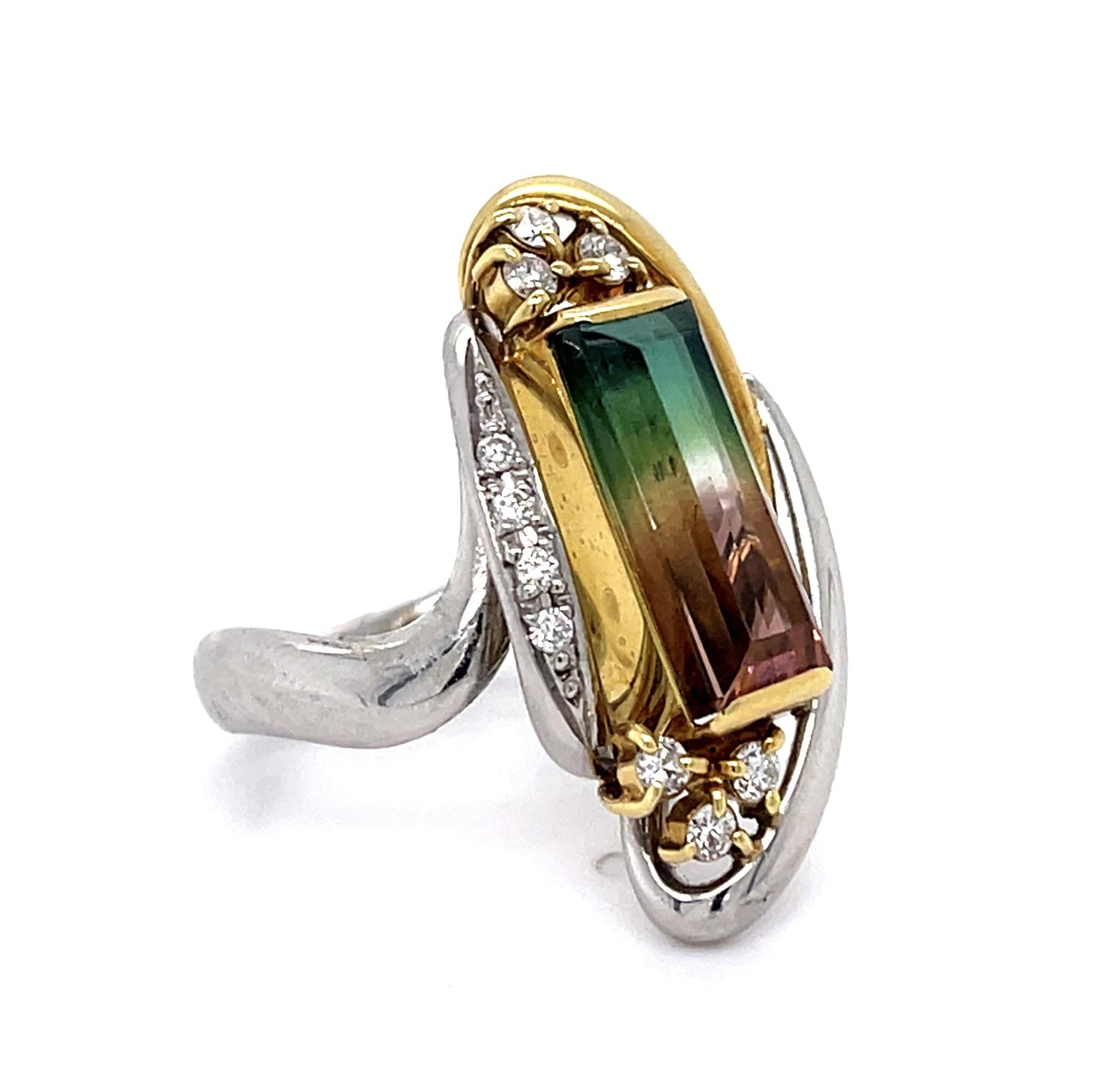 PL18KY Bicolor Tourmaline &  Diamond Ring 12gr 4.98ct(tm) 0.24ct twt(dia)