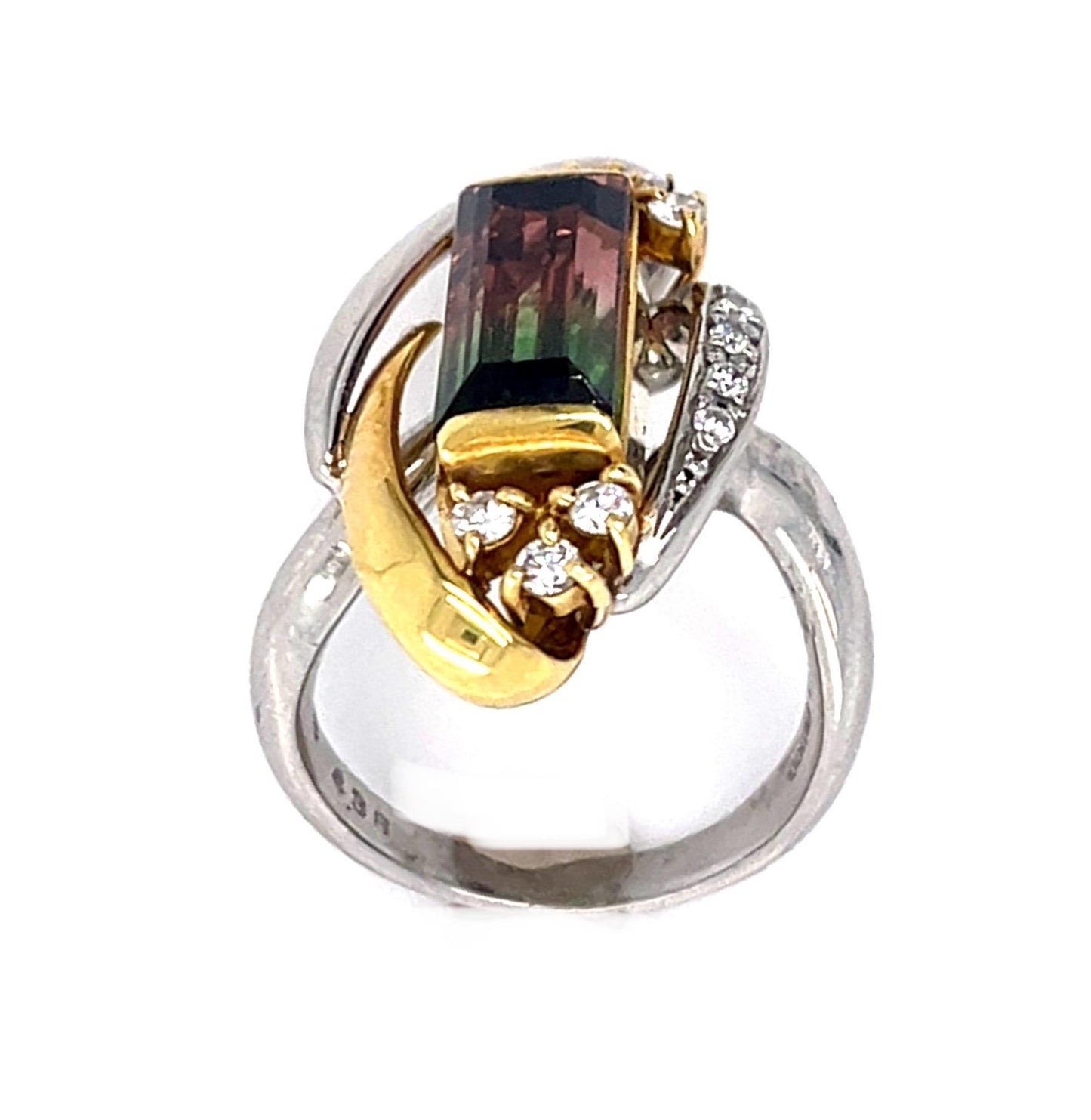 PL18KY Bicolor Tourmaline &  Diamond Ring 12gr 4.98ct(tm) 0.24ct twt(dia)