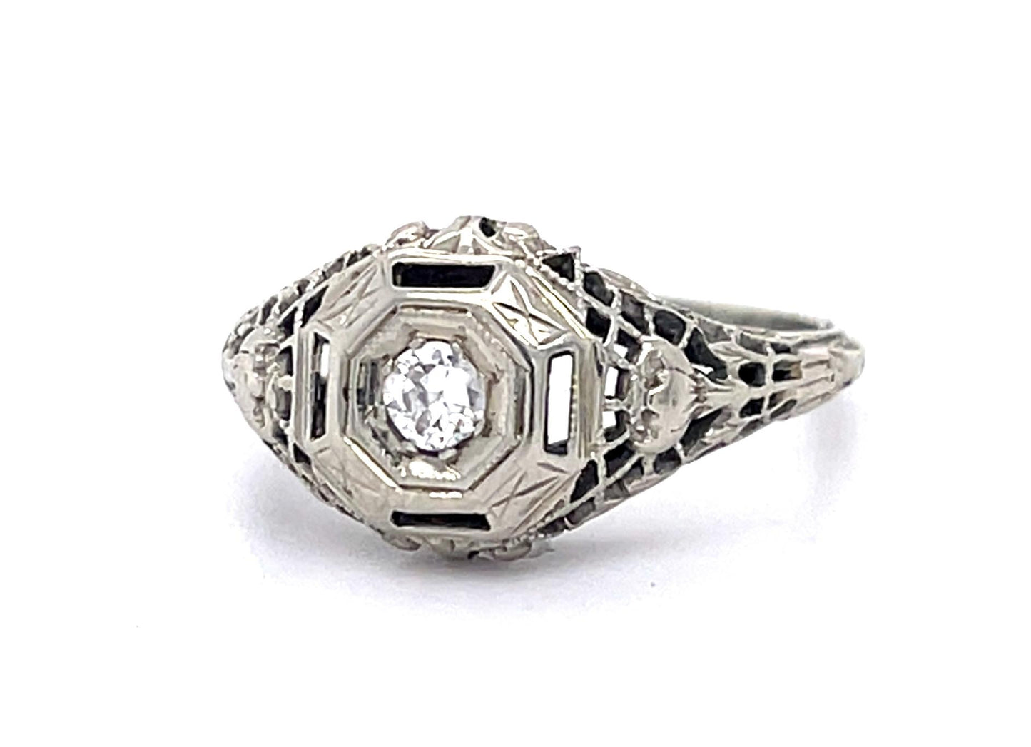 Art Deco .10ct Diamond 14KY White Gold 2.70gr Ring Circa 1920s Size 5.50