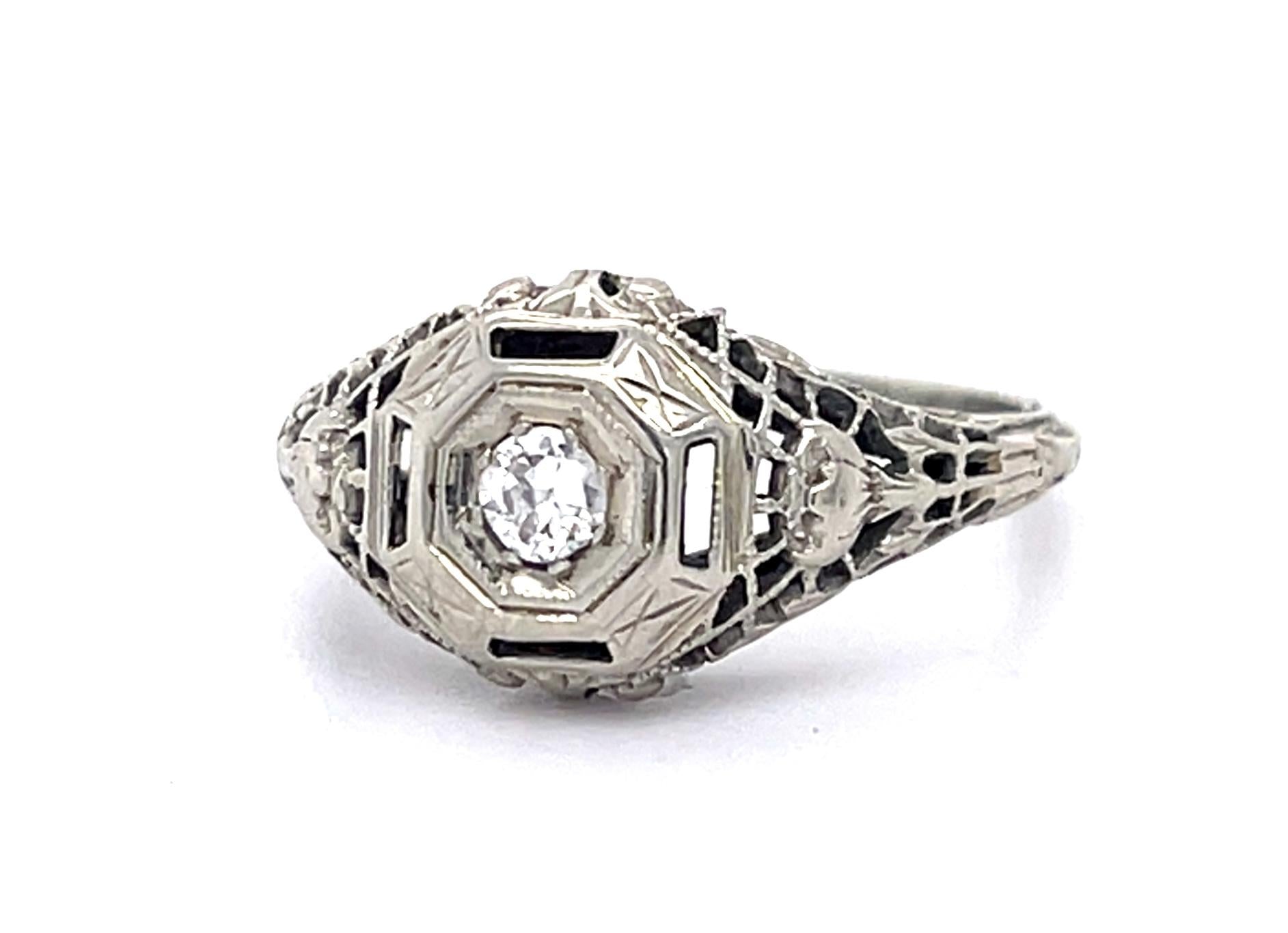 Art Deco .10ct Diamond 14KY White Gold 2.70gr Ring Circa 1920s Size 5.50