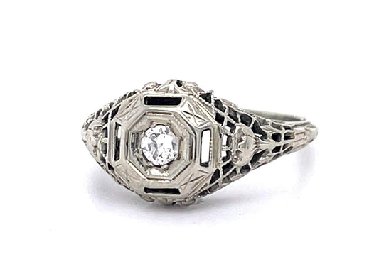 Art Deco .10ct Diamond 14KY White Gold 2.70gr Ring Circa 1920s Size 5.50