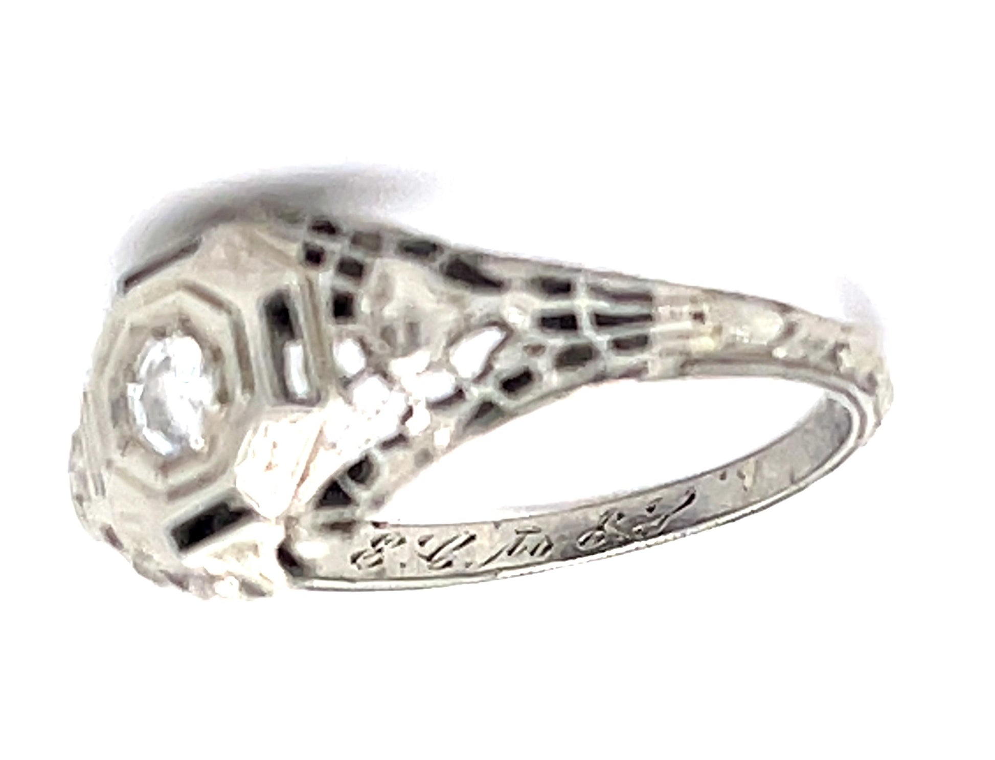 Art Deco .10ct Diamond 14KY White Gold 2.70gr Ring Circa 1920s Size 5.50