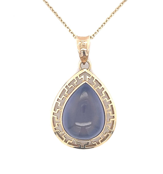 14KY Chalcedony  Pendant 4.4gr Circa 1970s ESTATE  Length 16.50