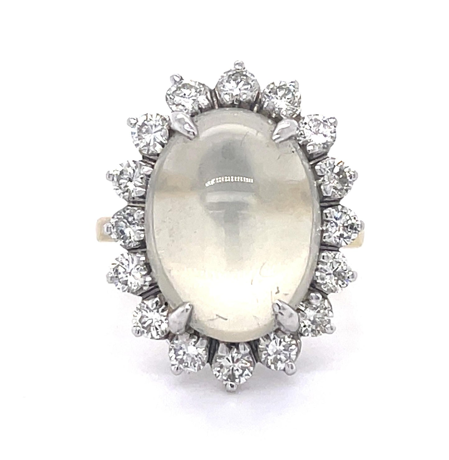 9.06ct Moonstone 1.60ct Diamonds 18KY Two Tone Vintage Ring (Circa 1960s)