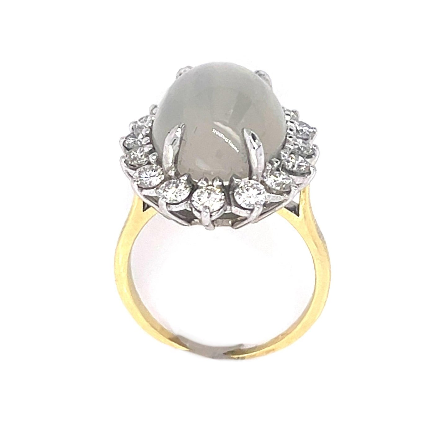 9.06ct Moonstone 1.60ct Diamonds 18KY Two Tone Vintage Ring (Circa 1960s)