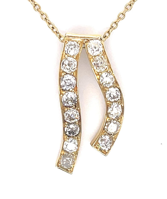 Victorian 1.60ct Diamond Pendant Circa 1880s 4.79g Chain 14k Length 16