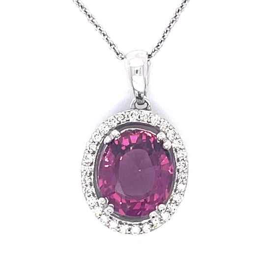 14KW Garnet &  Diamond Pendant 2.89ct(gr) 0.20ct twt(dia) ESTATE 14k chain Lengt