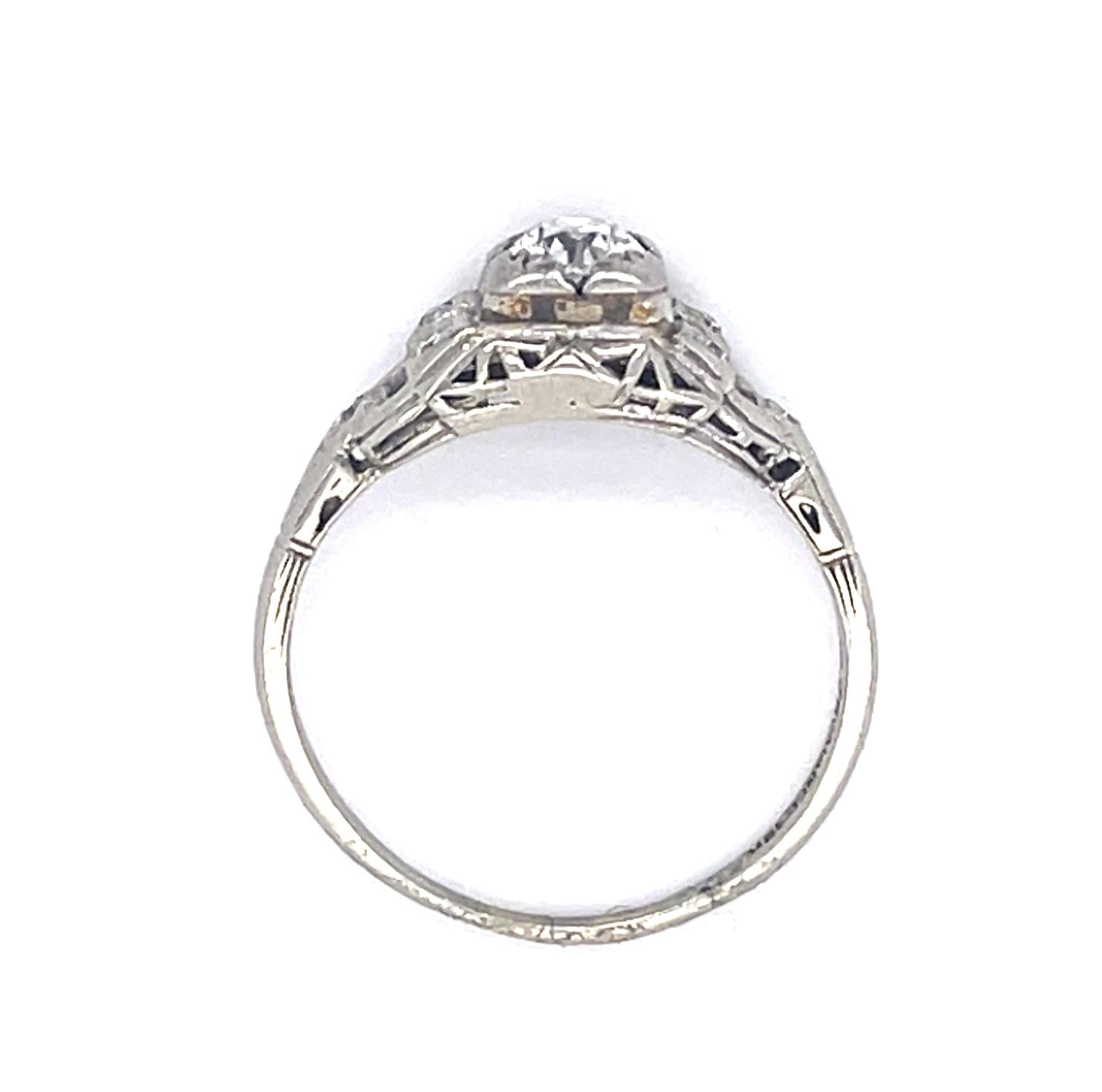 Art Deco .37ct Old Euro Dia 18KW Ring (Vintage 1930s) .06ct SD