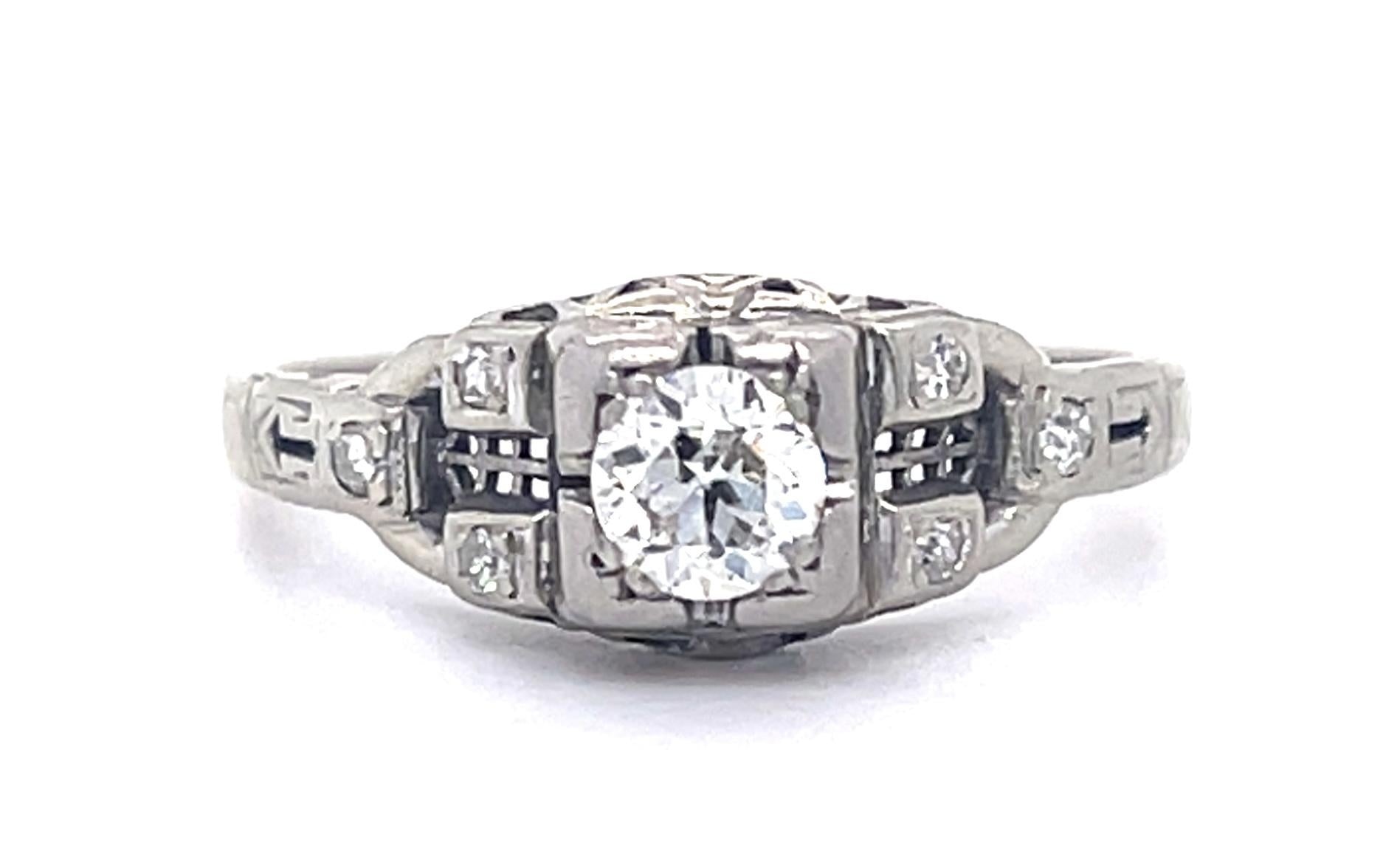 Art Deco .37ct Old Euro Dia 18KW Ring (Vintage 1930s) .06ct SD