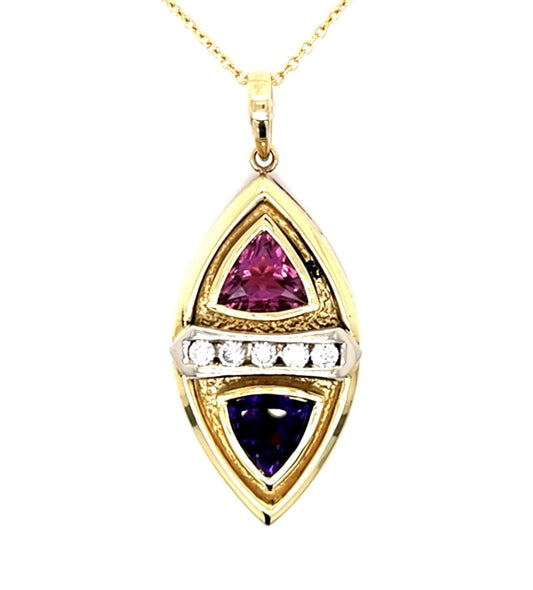 18K2T Tourmaline & Amethyst Pendant 15.6gr 1.75ct(tm) 1.80ct twt(ame) 1970s