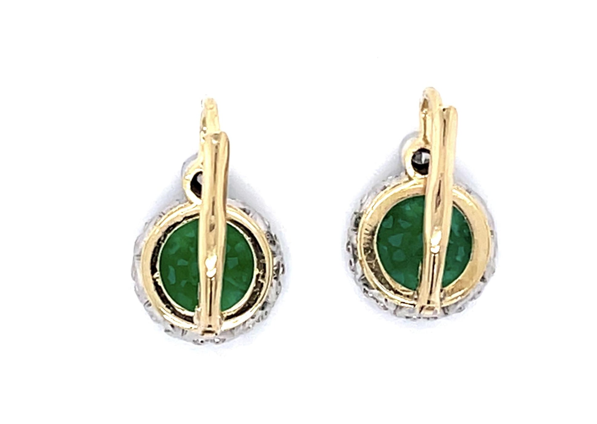 Art Deco 3.86ct Emerald .08ct Diamond PT+14KY Earrings (Vintage 1930s) .08ct Dia