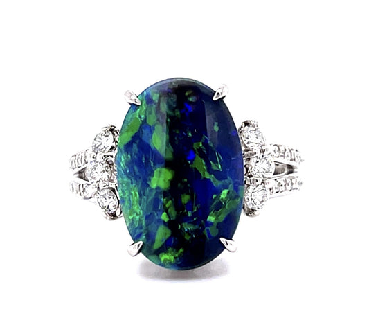 2.31ct Australian Black Opal .34ct Diamond Platinum Ring