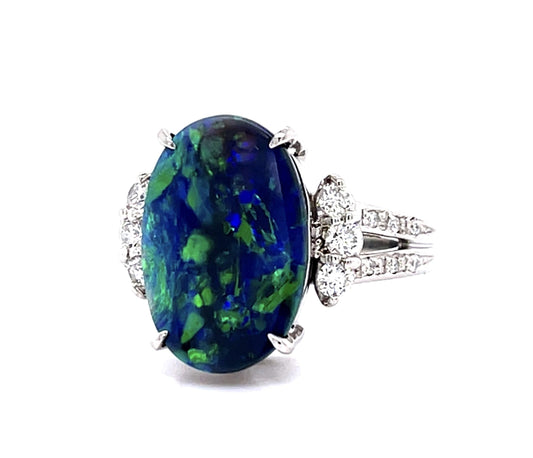 2.31ct Australian Black Opal .34ct Diamond Platinum Ring