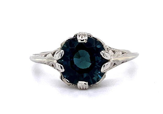 Art Deco 2.25ct Green Tourmaline 14KW Ring 2.16g 6 Size