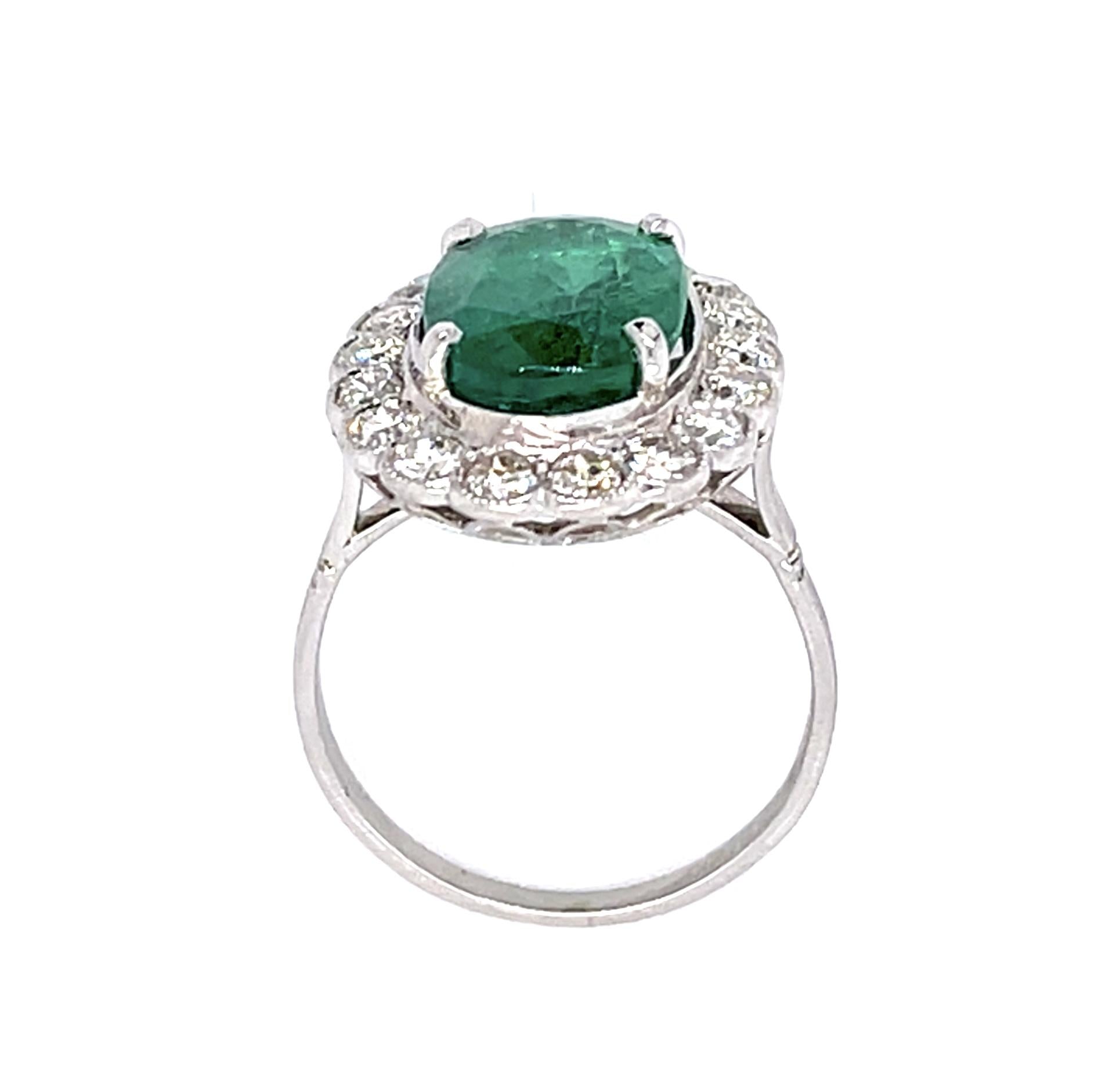 3.97ct Emerald 1.20ct Diamond Platinum Handmade Ring