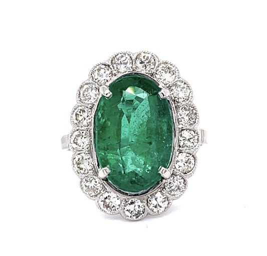 3.97ct Emerald 1.20ct Diamond Platinum Handmade Ring