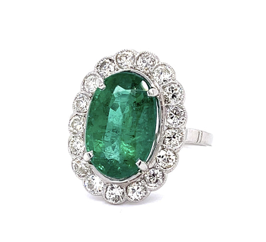 3.97ct Emerald 1.20ct Diamond Platinum Handmade Ring